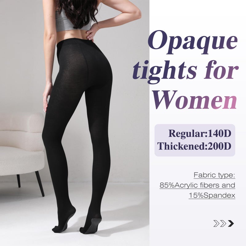 TOCONFFON Women's Winter Leggings Warm Opaque Tights, Vertical Stripe Texture Stretchy Warm Tights 140D/200D(Regular Grey&black 2 Pairs,S/M) - Image 2